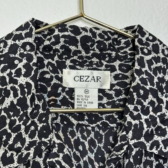 Vintage Retro Silk Top Medium 90s Black Leopard Shirt Luxury Statement Timeless - Picture 4 of 8